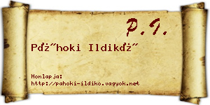 Páhoki Ildikó névjegykártya